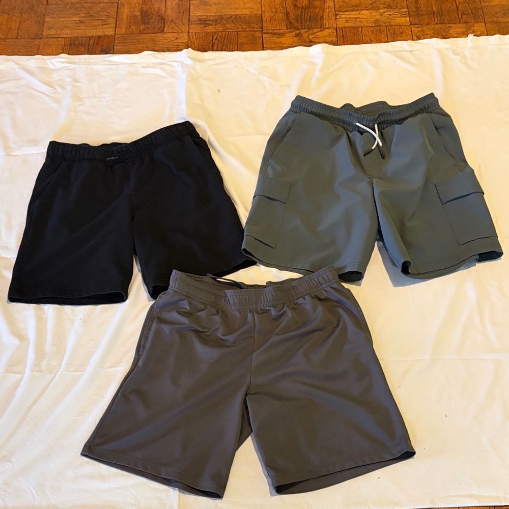3 Pack Boys Size XL (14) Elastic Waist Performance Shorts - Black, Gray, Gray